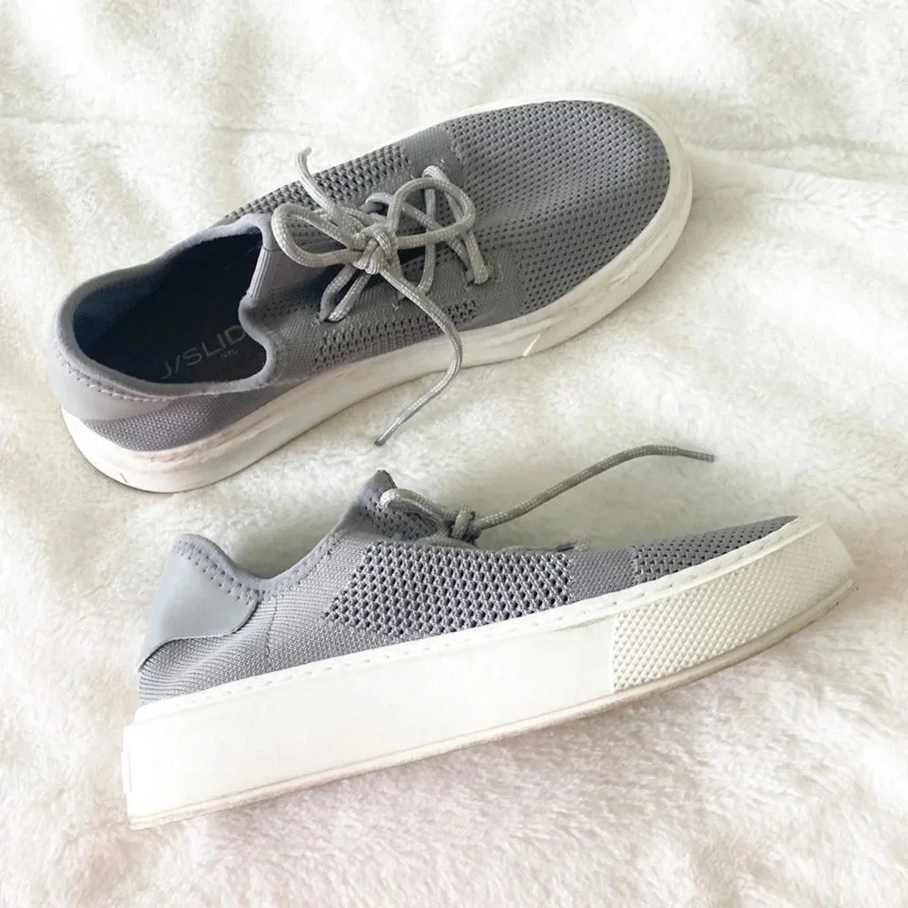 J Slides platform Lace Up Mesh knit Fabric logo Heel Gray Sneakers size 7